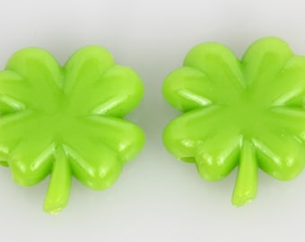 14mm x 4mm Green Shamrock Plastic Beads  - Package of 2