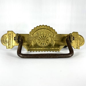 Vintage Stamped Brass Drawer Pull, 3&quot; Centers, 5&quot; Wide x 2 &quot; High Including Handle, Authentic Antique Hardware