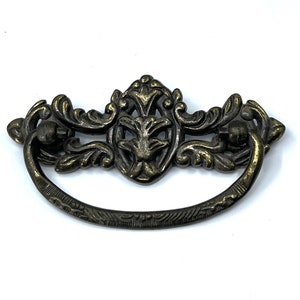 Vintage Brass Drawer Pull, 2 7/8&quot; Centers, 4 3/8&quot; Wide x 1 3/4&quot; High, Authentic Antique Hardware