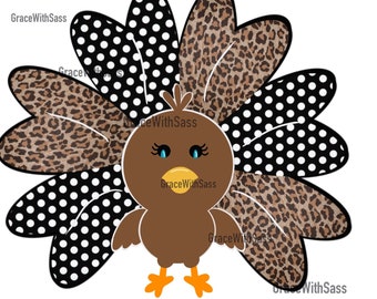 Leopard Turkey, Polka Dot Turkey, Cute Turkey, Thanksgiving png, Digital File, Instant Download, Thankful, Sublimation Transfer