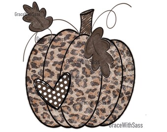 Leopard Pumpkin, Heart Patch, Polka Dot, Sublimation Transfer, Digital File, Instant Download, PNG file, Fall png, Cute Pumpkin png