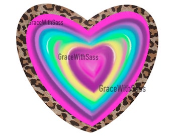 Kleurrijke Leopard Heart, Sublimation, Digitaal Bestand, PNG, Digitale Download, Sublimation Overdracht