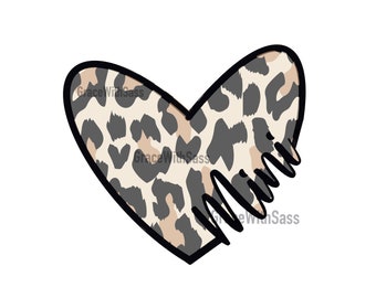 May include: A black and white leopard print heart with a jagged edge on the right side. The text "Grace With Sass" is written in black on the heart.