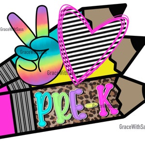 Peace Love Pre-K, École PNG, Retour à l’école, Pré-K PNG, Pré-maternelle, Transfert de sublimation, Fichier numérique, École colorée Png, instant