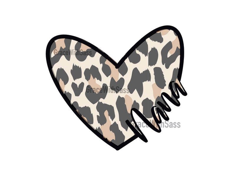 May include: A heart-shaped design with a leopard print pattern and the word "Mama" written in a stylized font.