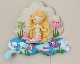 Personalized name plate "Mermaid" for the door of the children's room made of felt for girls, door sign, wall decoration,