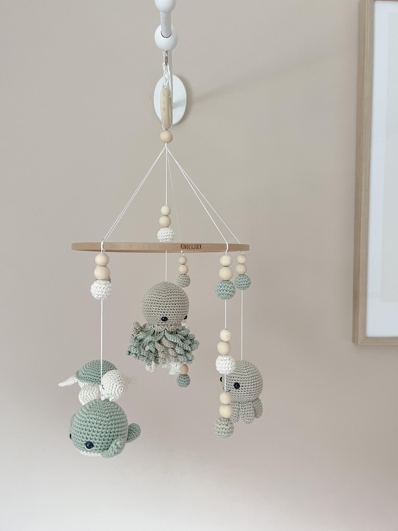 Crocheted Baby Mobile under the Sea in Pastel Green With Turtle