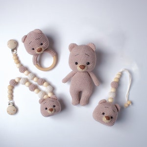 Bear set of stroller chain, cuddly toy, maxicosi chain, grasping toy, birth gift, baptism, mother&#39;s gift, baby shower