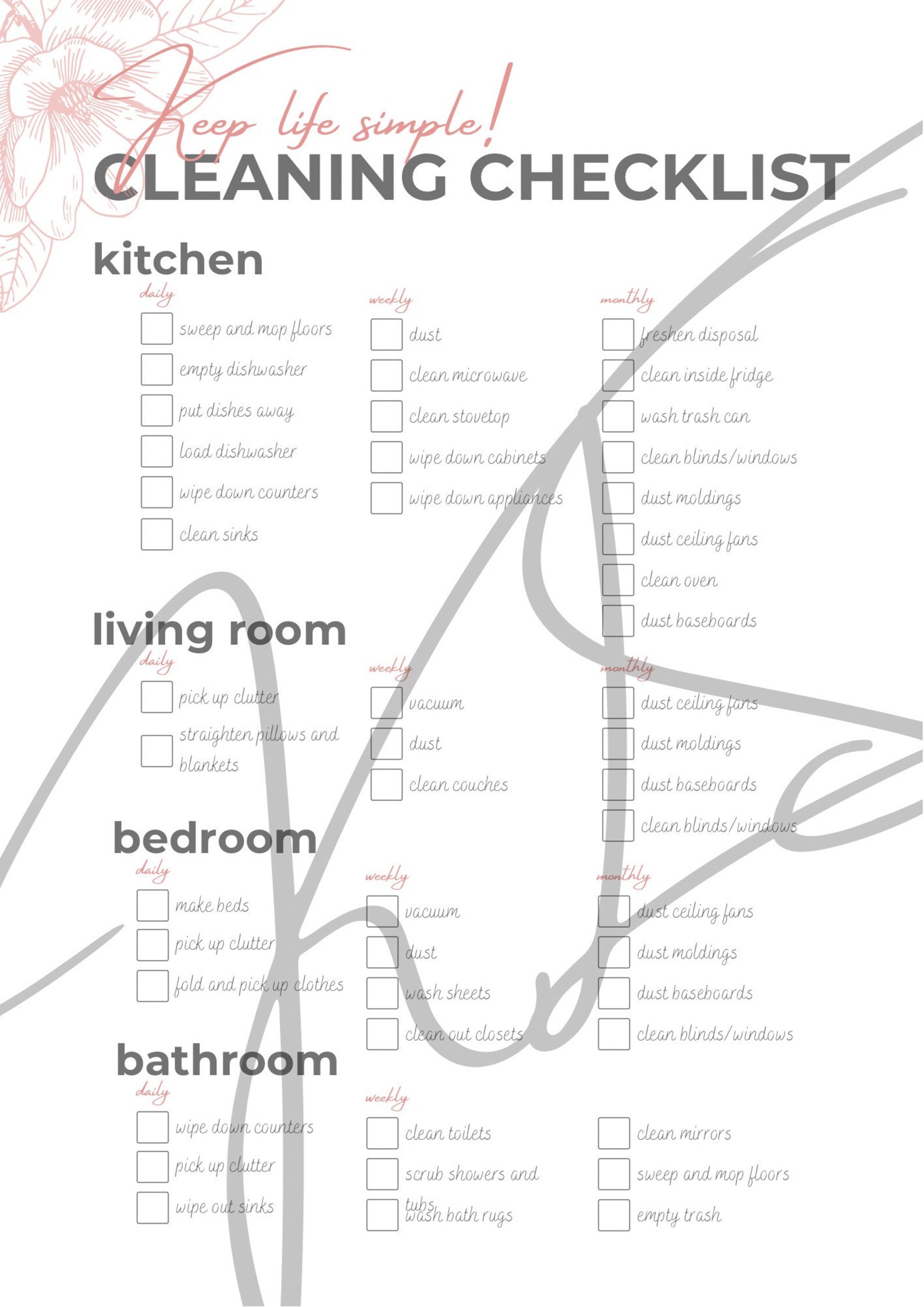 Cleaning Checklist PAD Etsy