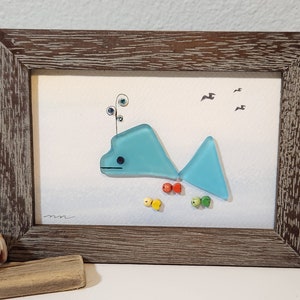 Whale and Fishes - Beach Glass - Home Decor - Friend Gift - Sea Life