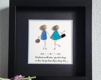 Friend Pebble Art, Best Friend Gift, Sea Glass Art, Friendship Pebble Art, Besties Gift