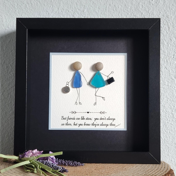 Friend Pebble Art, Best Friend Gift, Sea Glass Art, Friendship Pebble Art, Besties Gift