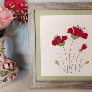 Poppy Flowers, Floral Art, Floral Sea Glass, Friend Gift, Mother's Day Gift, Gift for Someone Special