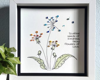 Glass Pebble Art Floral, Watercolor and Ink, Multi-Color Floral, Wall Decor, Inspirational, Pebble Art