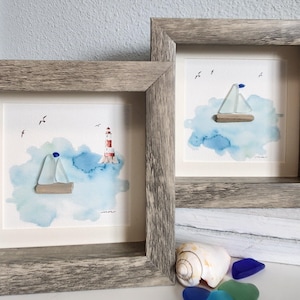 Sea Glass and Driftwood Sailboat, Nautical Theme, Coastal Decor, Lighthouse, Special Gift for Him, Father&#39;s Day, Birthday, Anniversary