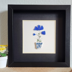 Cobalt Sea Glass Floral in Ceramic Vase, Gift for Any Occasion, Friendship, Mother&#39;s Day, Birthday