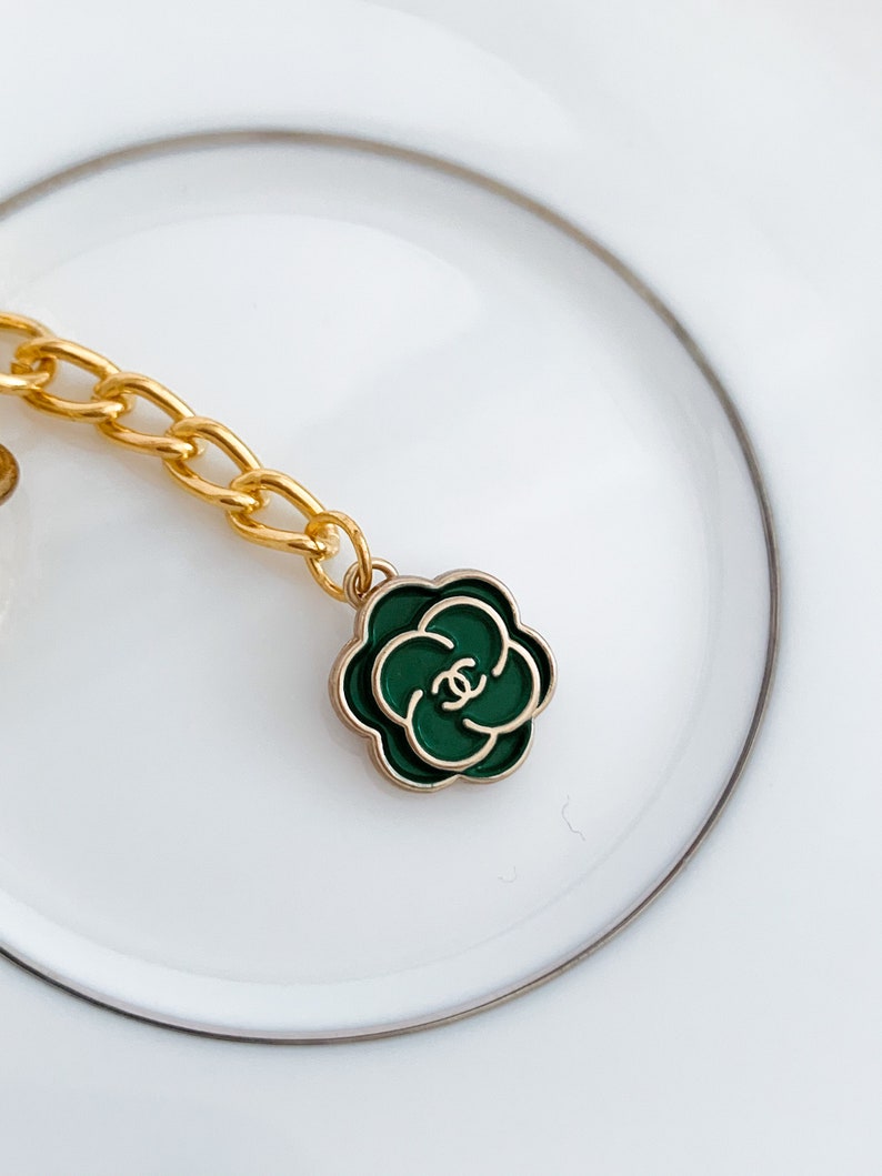 Repurposed Keychain Forest Green Flower