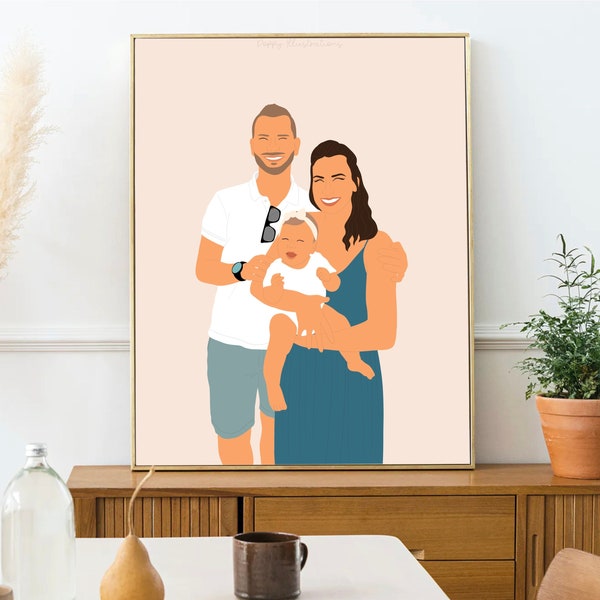 Illustration personnalisée détaillée : PDF, A5, A4, A3 (mariage, grossesse, amis, famille, couple, animaux, personalised gift, home decor)