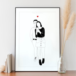 Personalisierte Schwarz-Weiß-Illustration: PDF, A5, A4, A3 (Paar, Familie, Freunde, Geschenk, Hochzeit, Schwangerschaft, Tiere)