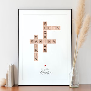 Ilustración personalizada letras nombres Scrabble / familia: PDF, A5, A4, A3 (pareja, familia, amigos, regalo, boda, embarazo)