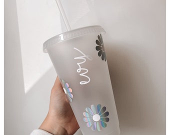 Personalized Cup - Flowers + name / Cold Cup / Personalized gift, gift, birthday, bachelorette party, wedding, pregnancy, birth, friends, family