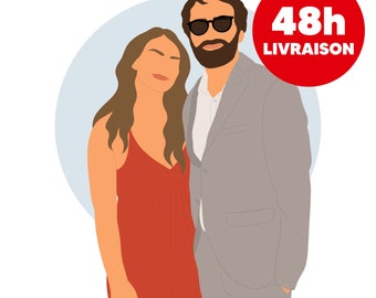 48H - Illustration personnalisée minimaliste NUMÉRIQUE PDF (couple, famille, amis, cadeau, mariage, grossesse, animaux)