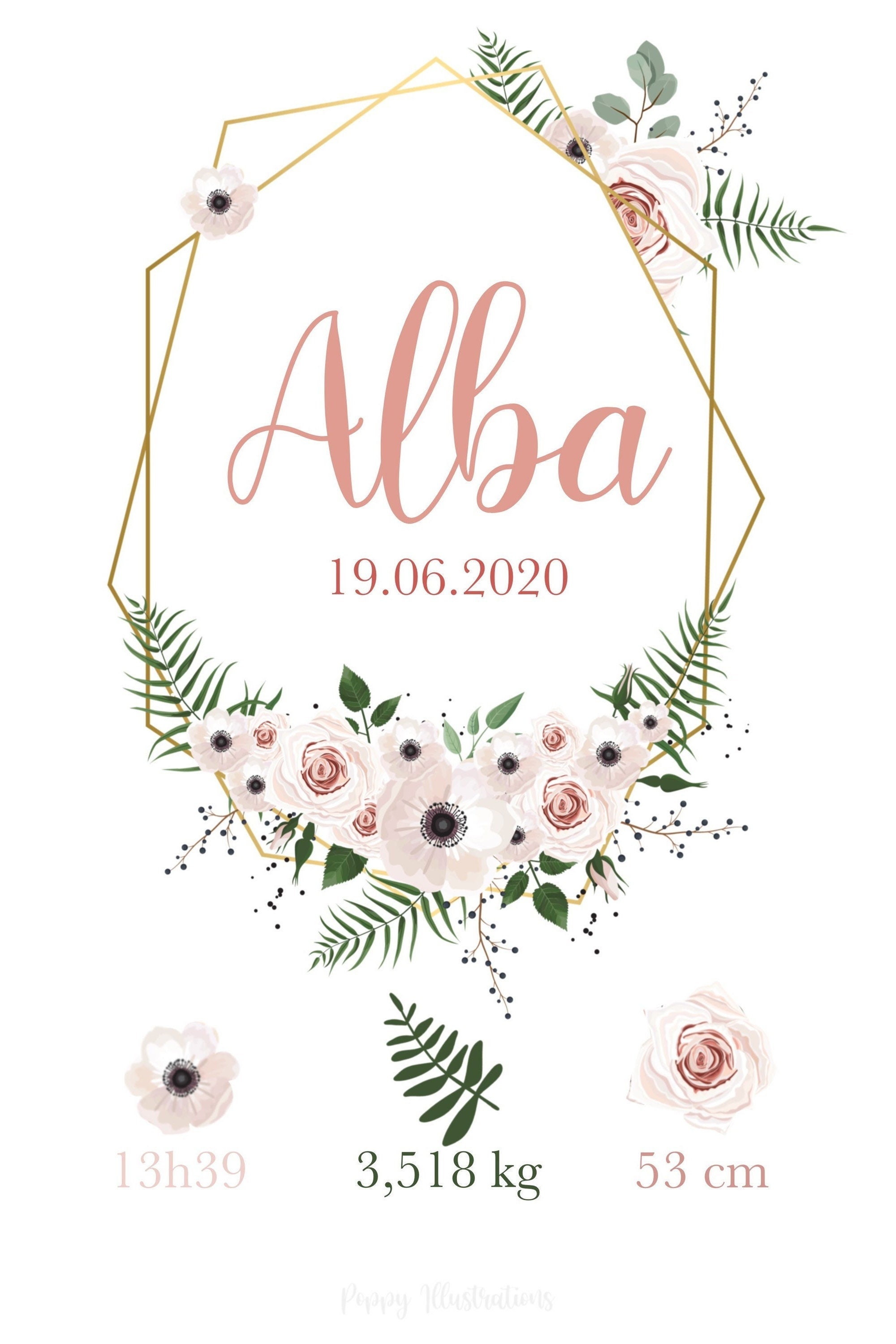 Cadeau - Naissance Illustration Personnalisée/Fiche Naissance Personnalisée, Anniversaire, Grossesse