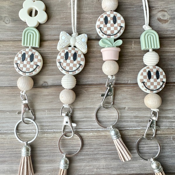 Boho and Smiley Face Lanyard, Trendy Accessory for Teachers and More, Fun Fashion, Teacher Gift, Work ID Necklace, Stylish Lanyard, Happy