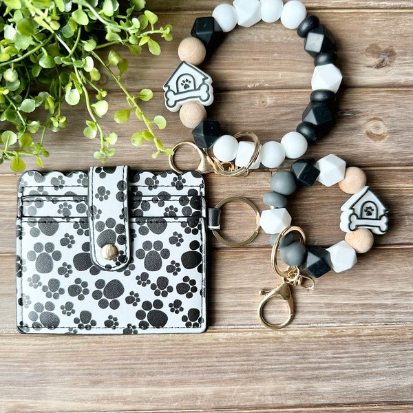 Fun Beaded Paw Print Wristlets, Coordinating Paw Wallet and Mini Paw Keychain - Vibrant Accessories for a Pop of Style and Color! Cow Print