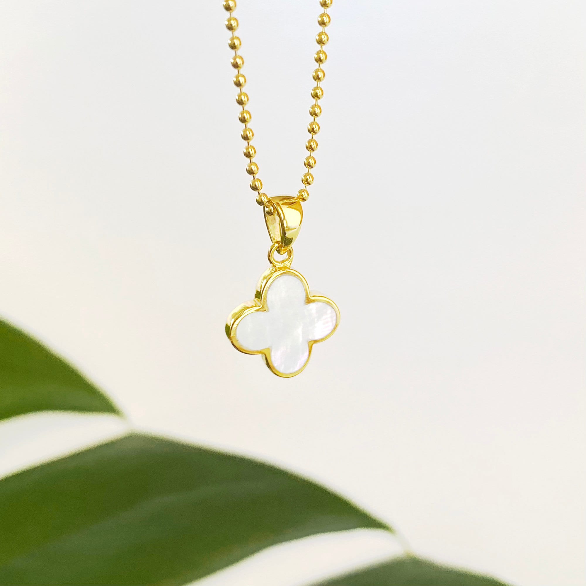 Collana Quadrifoglio In Argento 925 Placcato Oro - Ciondolo Portafortuna 0,9 Cm - Catena 36+5 Cm