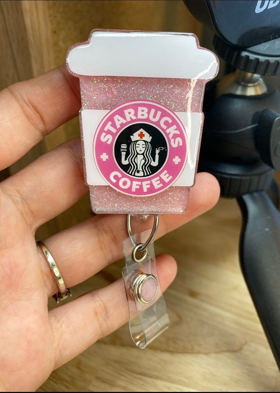 Light pink badge reel/ Starbucks badge reel/ Nurses Badge Reel/ Nursing  student badge reel/ Personalized
