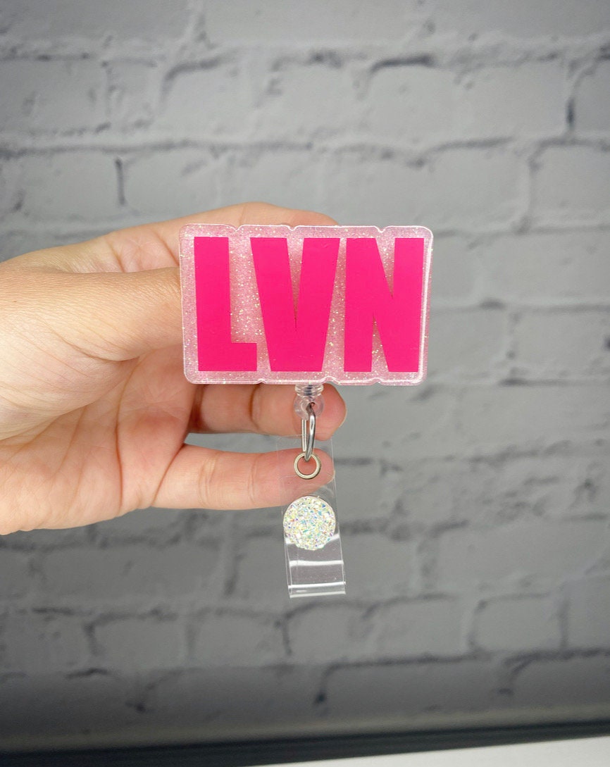 LPN or LVN Licensed Practical Vocational Nurse ID Retractable Badge Reel LVN - Pink / Swivel Gator