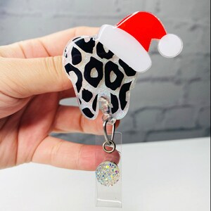 Leopard Print Tooth badge reel/ Santa hat tooth badge reel/ Tooth badge reel/ Dental assistant badge reel/ Leopard print tooth