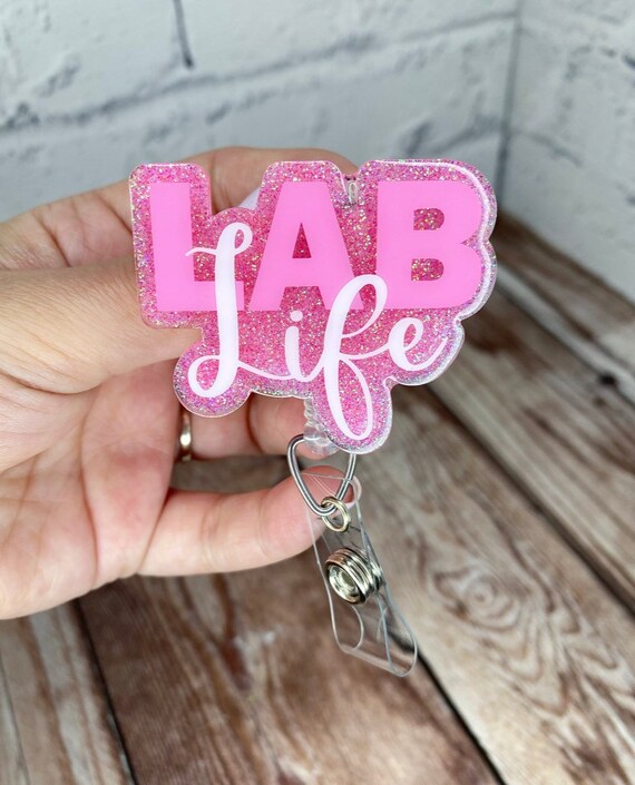 Lab Life Badge Reel / Pink Glitter Badge Reel/ Interchangeable Etsy