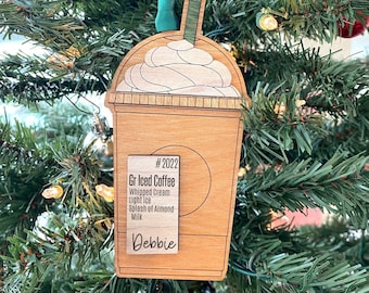 Starbucks Inspired Ornament, Custom Coffee Ornament, Coffee Ornament