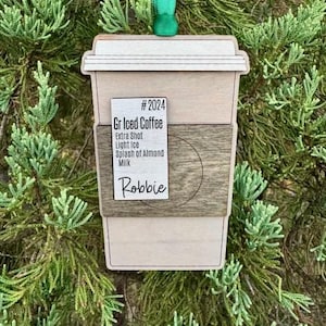 Adorno inspirado en Starbucks, adorno de café personalizado, adorno de café