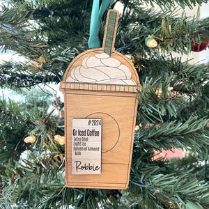 Adorno inspirado en Starbucks, adorno de café personalizado, adorno de café