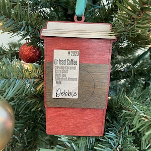 Starbucks Inspired Ornament- Red Cup, Custom Coffee Ornament, Coffee Ornament