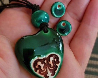 Green handmade ceramic necklace