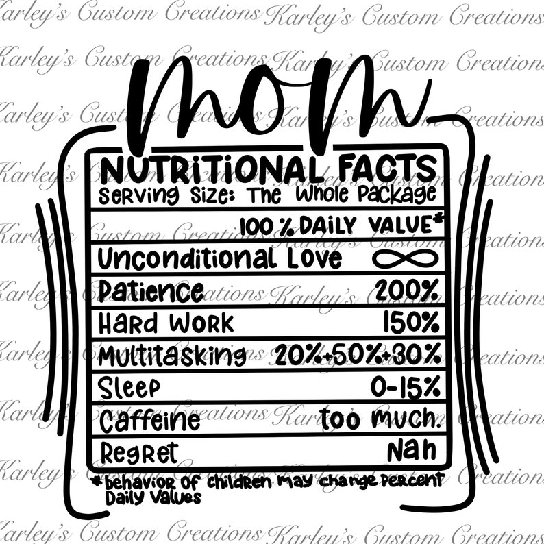 Mom Nutritional Facts SVG Funny Mom SVG Nutrition Fact Etsy