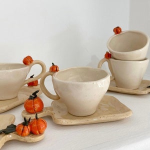 Handmade Pumpkin Ceramic Cup and Saucer-