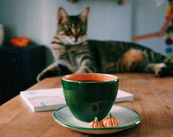 Handmade Pumpkin Ceramic Cup and Saucer-