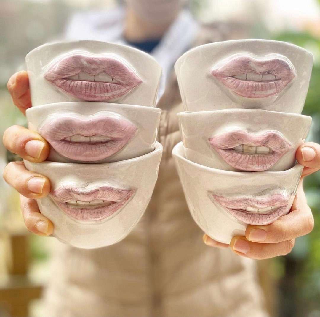 Handmade Matte Lips Ceramic Mug 6 oz 3D Lips Pottery Cup Etsy España