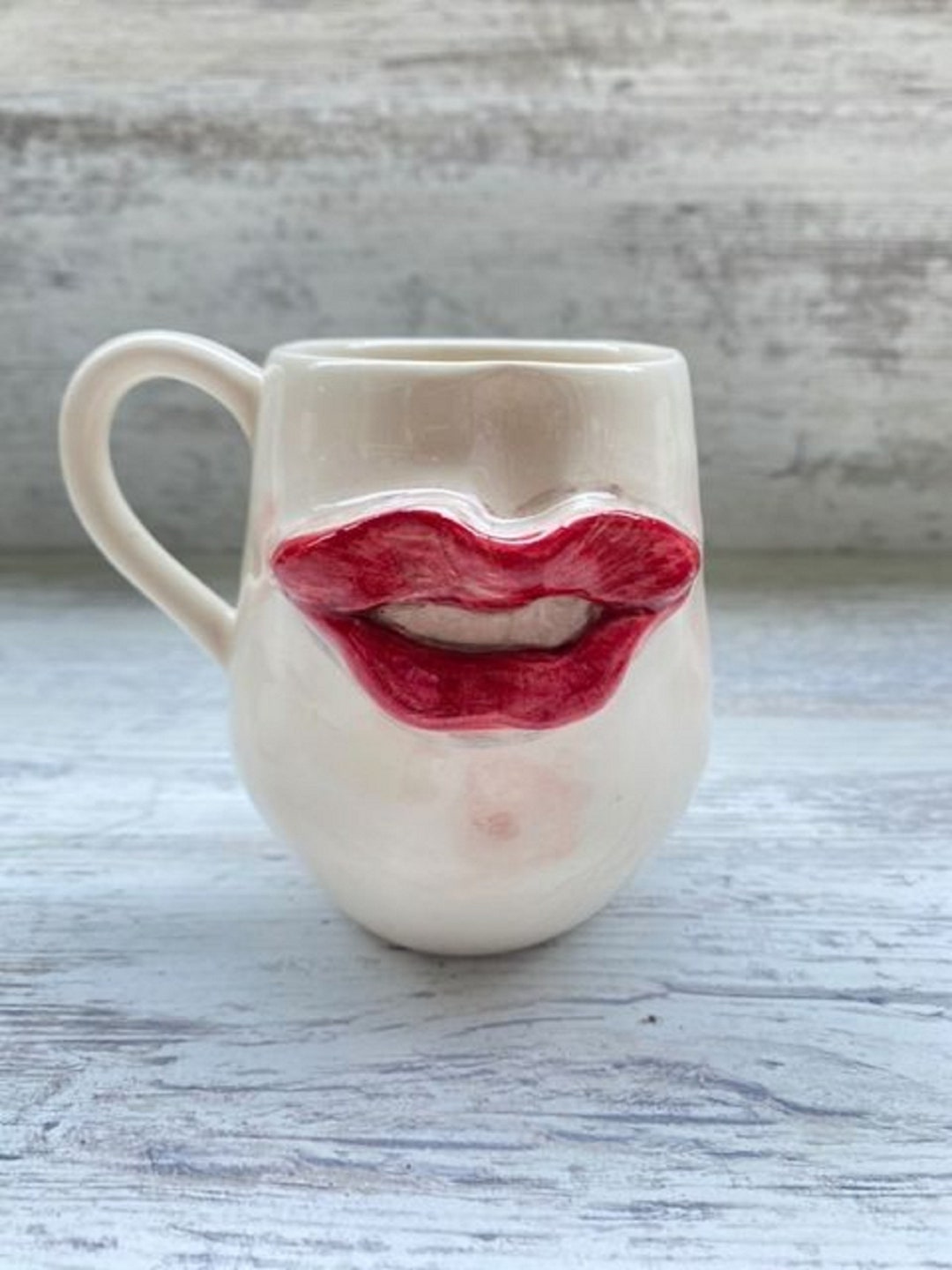 Handmade Red Lips Pottery Mug, Lips Embossed Ceramic Mug Etsy