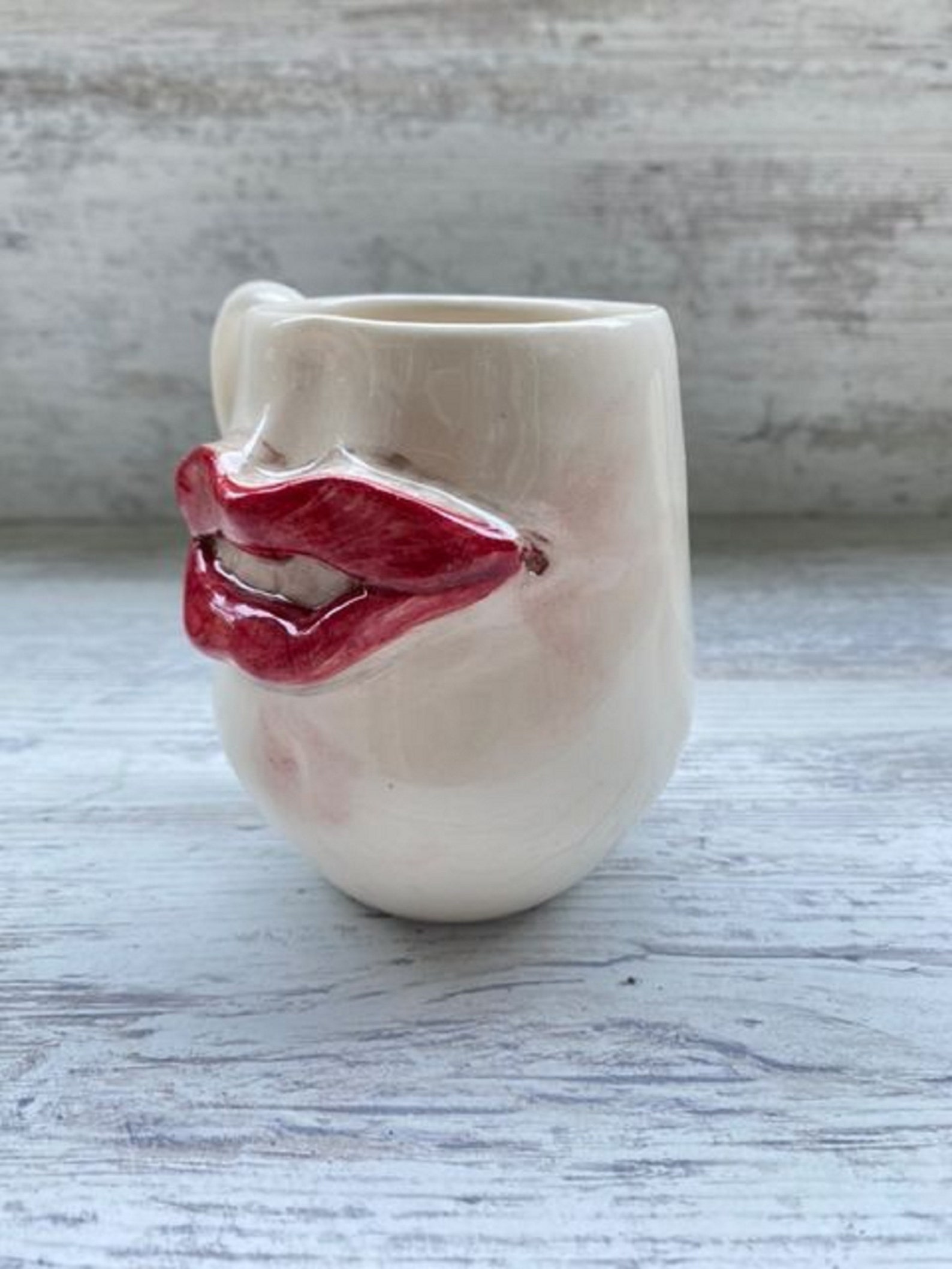 Handmade Red Lips Pottery Mug Lips Embossed Ceramic Mug Etsy