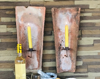 PAIR Of Vintage French Terracotta Candle Wall Sconce for Single Tapper Candle