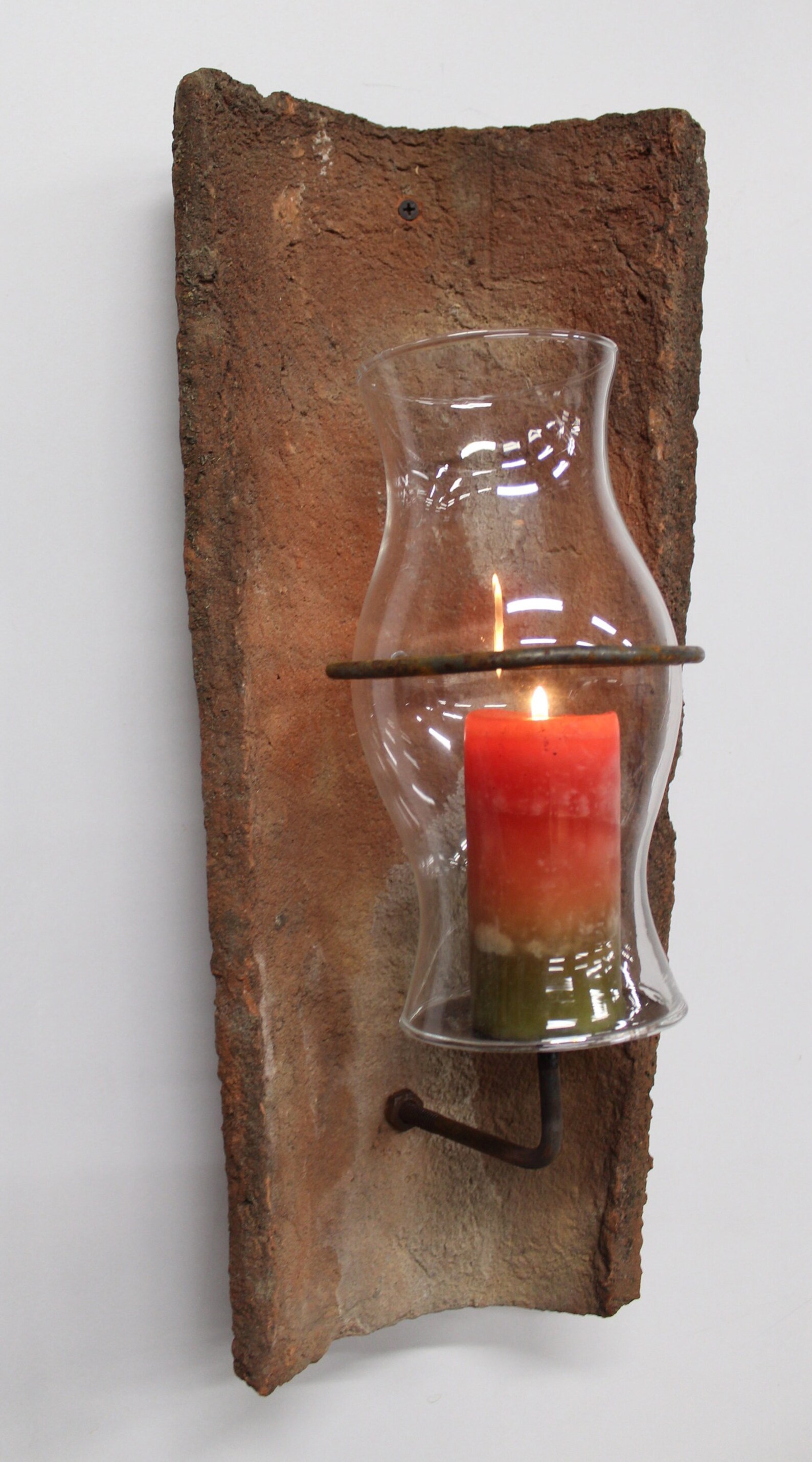 Vintage French Terracotta Candle Wall Sconces with Glass Shade Etsy