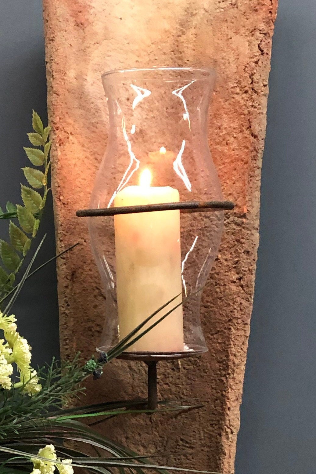 Vintage French Terracotta Candle Wall Sconces with Glass Shade Etsy