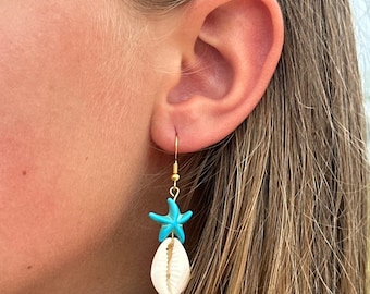 Beach Stack Earrings | Starfish & Puka Shell | Nickel Free