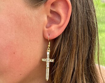 Crystalized Gold Sword Earrings | Nickel Free